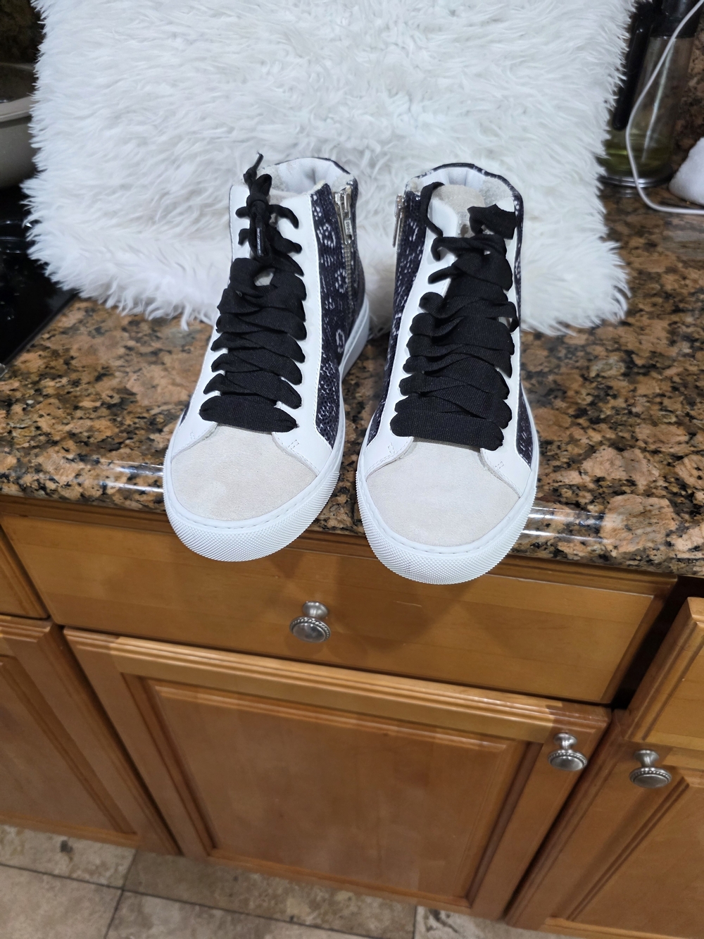 Women's High-Top Fashion Sneaker in Black and White - Picture 2 of 9